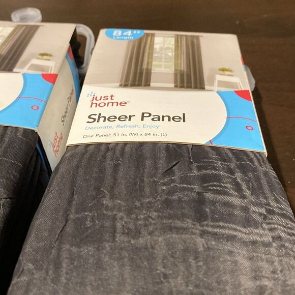 Just Home Charcoal Crinkle Set of Two Sheer Window Coverings Panels, Curtains - Picture 5 of 5